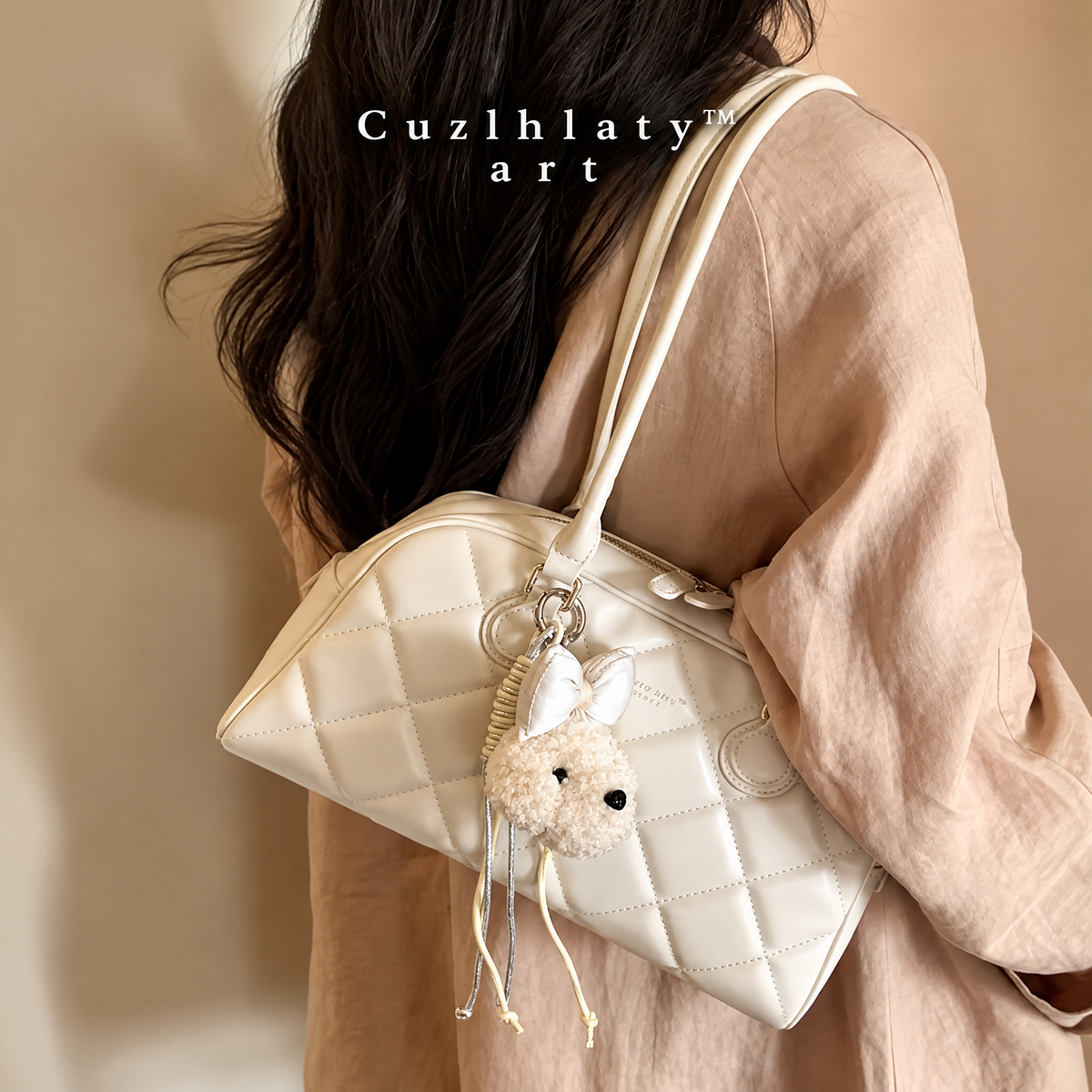 Bloom Season Quilted Shoulder Bag — Women’s Cream Bowler Handbag
