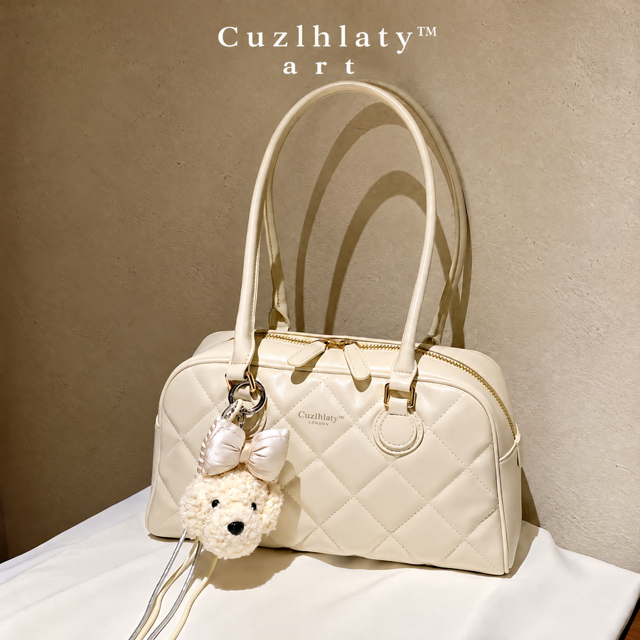 Bloom Season Quilted Shoulder Bag — Women’s Cream Bowler Handbag