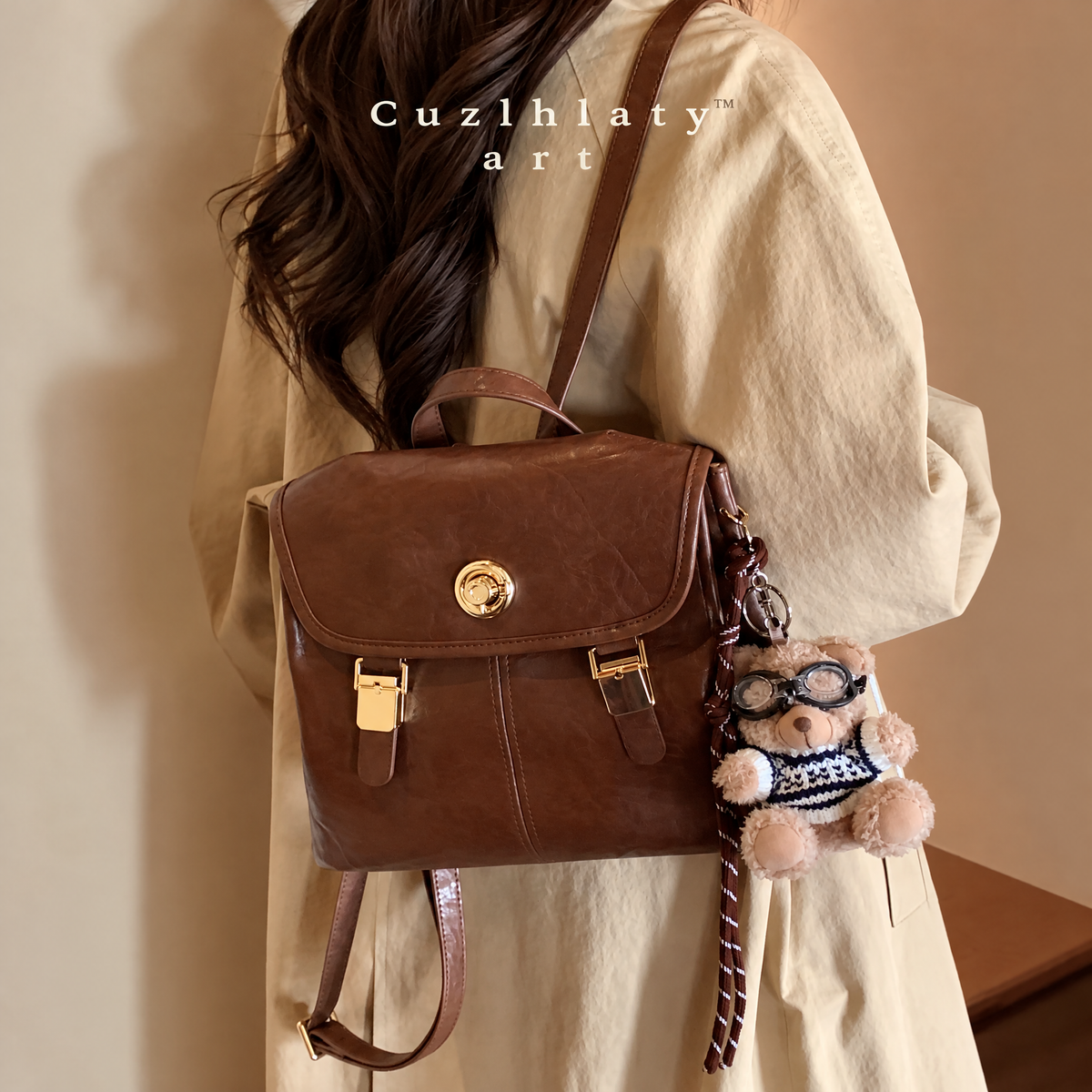 Dusk & Gold Backpack — Women’s Brown Flap Backpack Purse