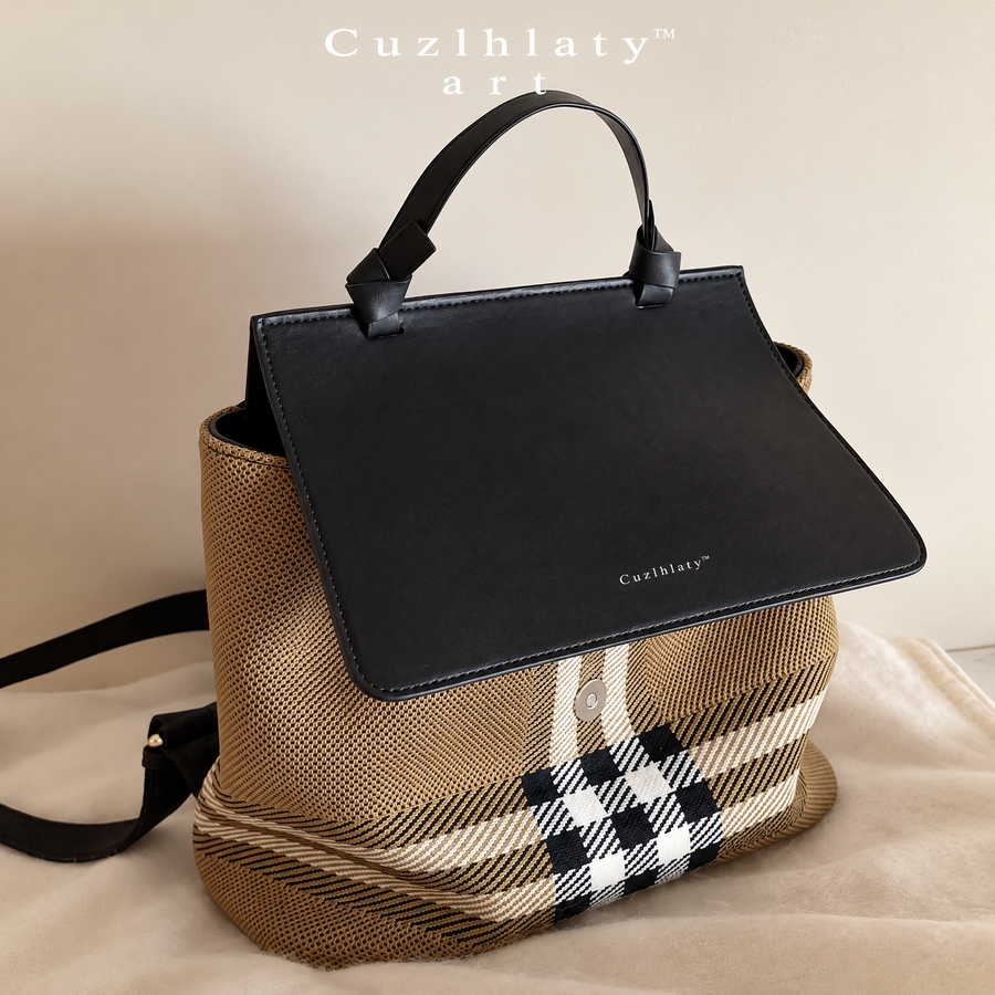 Leisure Check Backpack — Women’s Tan Plaid Flap Daypack