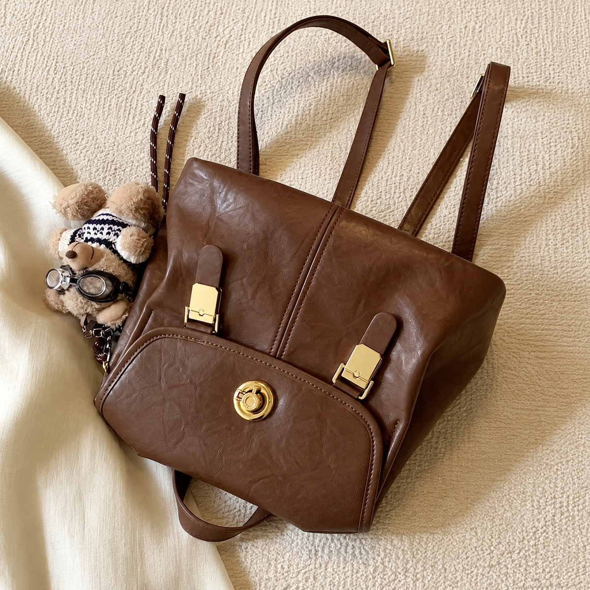 Dusk & Gold Backpack — Women’s Brown Flap Backpack Purse